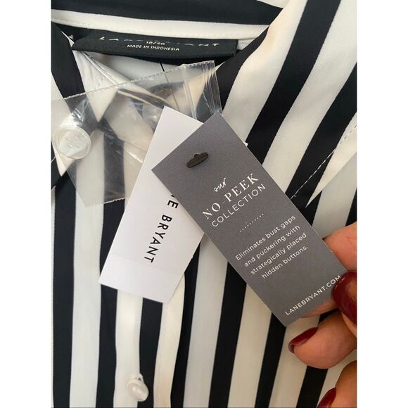 NWT Lane Bryant B/W Striped Long Sleeve Button Down Shirt Sz18/20 - Picture 7 of 7